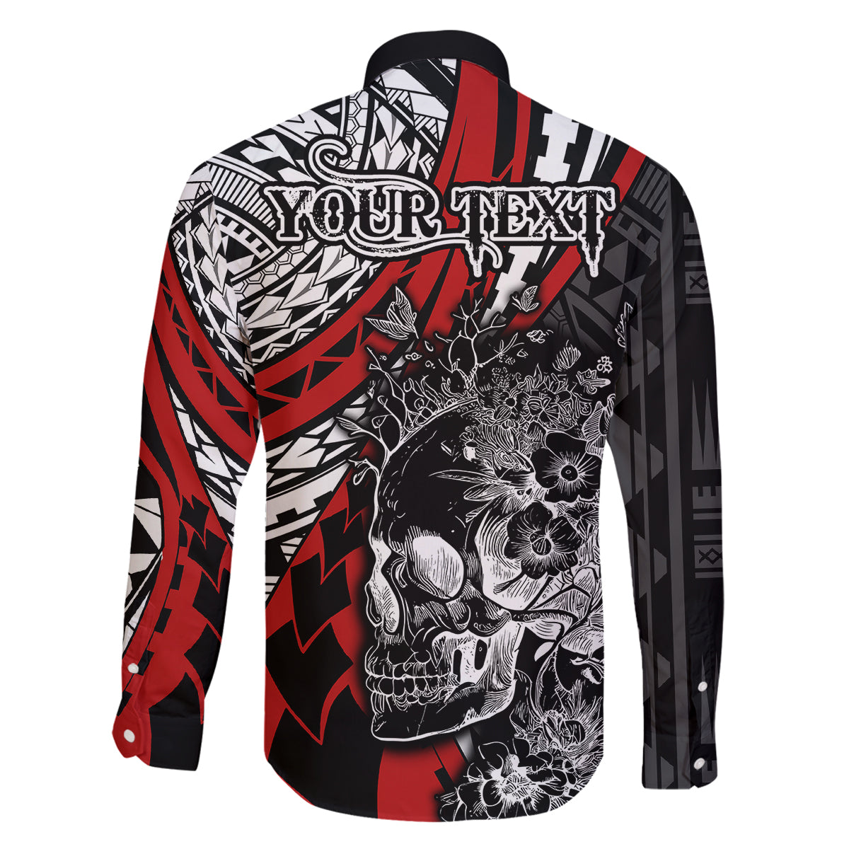 Personalised Polynesia Skull Family Matching Off Shoulder Maxi Dress and Hawaiian Shirt Tattoo In The Style Of Maori With Marine Life Red LT9 - Polynesian Pride