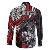 Personalised Polynesia Skull Family Matching Off Shoulder Maxi Dress and Hawaiian Shirt Tattoo In The Style Of Maori With Marine Life Red LT9 - Polynesian Pride