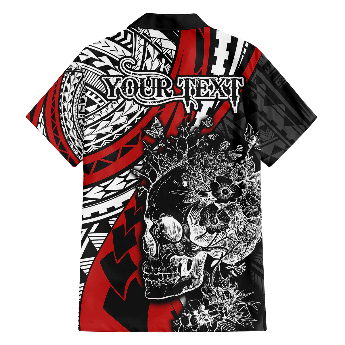 Personalised Polynesia Skull Family Matching Tank Maxi Dress and Hawaiian Shirt Tattoo In The Style Of Maori With Marine Life Red LT9 - Polynesian Pride