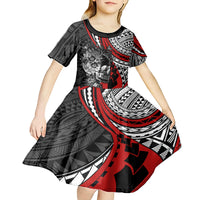 Personalised Polynesia Skull Kid Short Sleeve Dress Tattoo In The Style Of Maori With Marine Life Red LT9 - Polynesian Pride