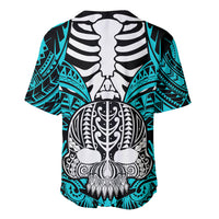 Personalised Polynesia Skull Baseball Jersey With Boars Tusk Aqua Arty Vibe LT9 - Polynesian Pride