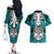personalised-polynesia-skull-couples-matching-off-the-shoulder-long-sleeve-dress-and-hawaiian-shirt-with-boars-tusk-aqua-arty-vibe