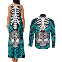 personalised-polynesia-skull-couples-matching-tank-maxi-dress-and-long-sleeve-button-shirts-with-boars-tusk-aqua-arty-vibe
