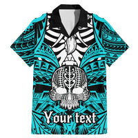 Personalised Polynesia Skull Family Matching Mermaid Dress and Hawaiian Shirt With Boars Tusk Aqua Arty Vibe LT9 Dad's Shirt - Short Sleeve Aqua - Polynesian Pride