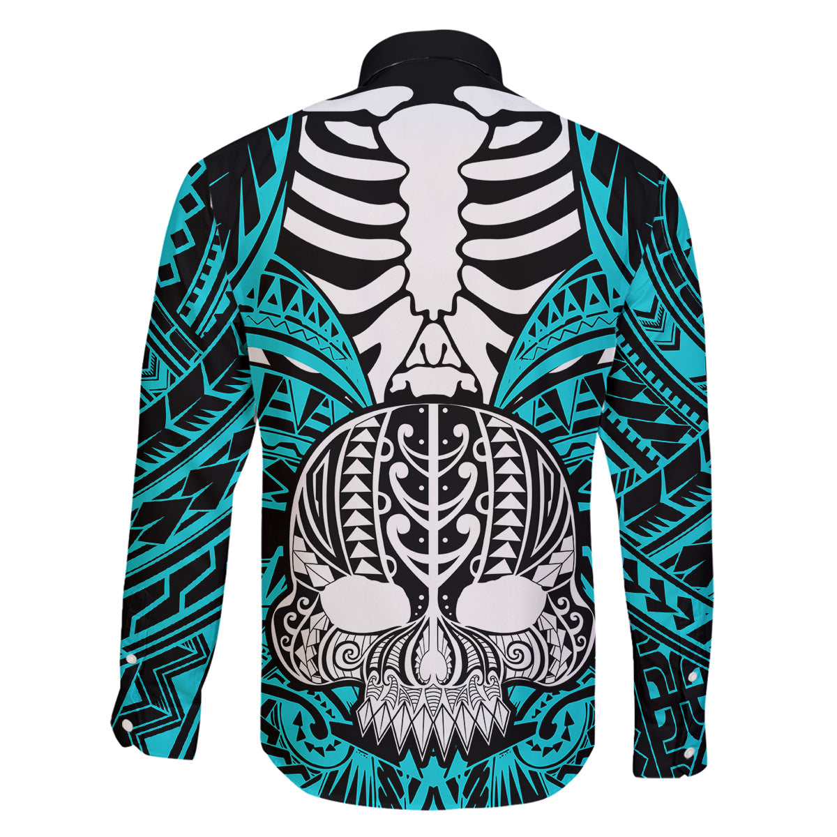 personalised-polynesia-skull-family-matching-off-shoulder-long-sleeve-dress-and-hawaiian-shirt-with-boars-tusk-aqua-arty-vibe
