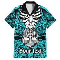 Personalised Polynesia Skull Family Matching Off Shoulder Maxi Dress and Hawaiian Shirt With Boars Tusk Aqua Arty Vibe LT9 Dad's Shirt - Short Sleeve Aqua - Polynesian Pride
