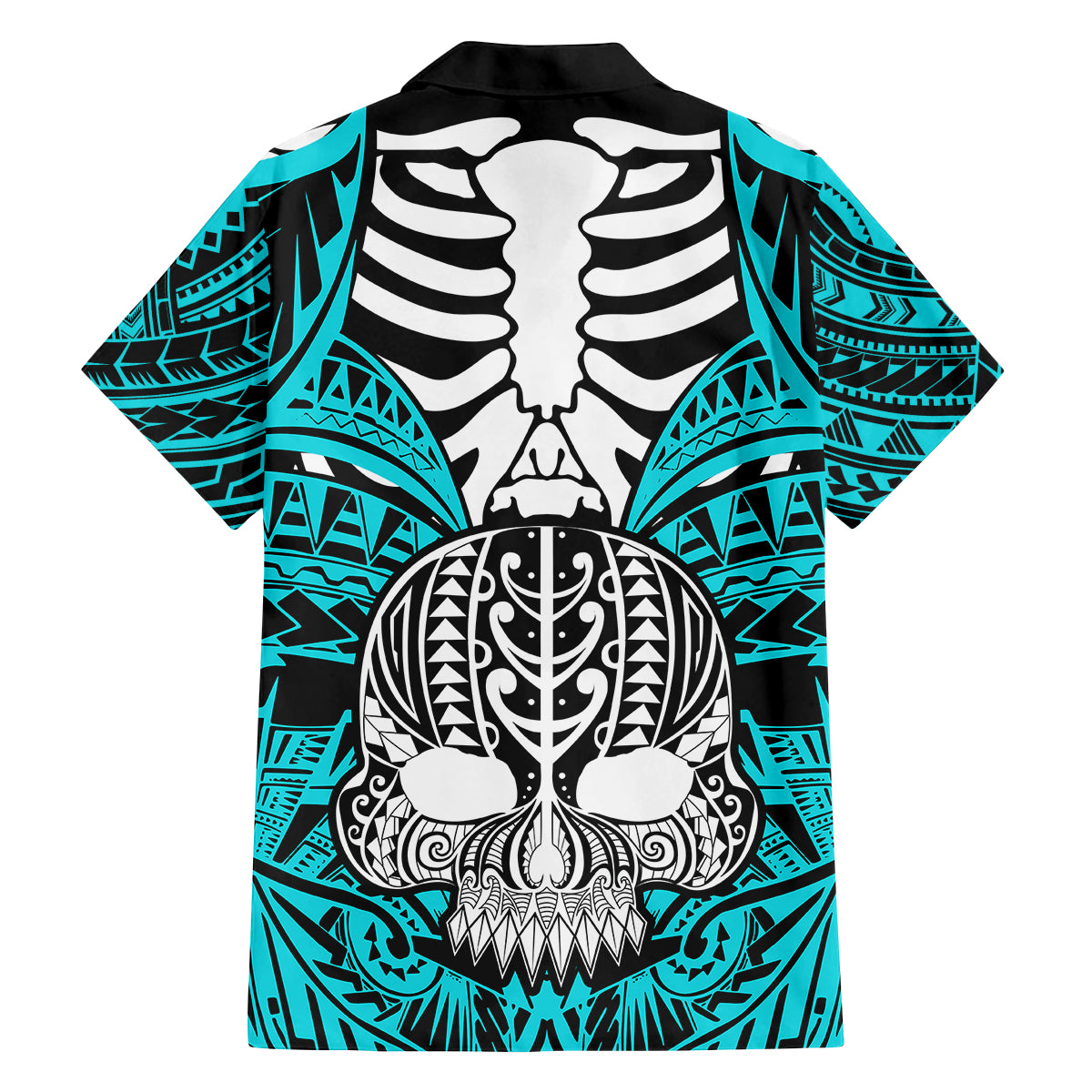 Personalised Polynesia Skull Family Matching Off Shoulder Maxi Dress and Hawaiian Shirt With Boars Tusk Aqua Arty Vibe LT9 - Polynesian Pride
