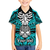 Personalised Polynesia Skull Family Matching Off Shoulder Maxi Dress and Hawaiian Shirt With Boars Tusk Aqua Arty Vibe LT9 Son's Shirt Aqua - Polynesian Pride