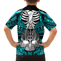 Personalised Polynesia Skull Family Matching Tank Maxi Dress and Hawaiian Shirt With Boars Tusk Aqua Arty Vibe LT9 - Polynesian Pride
