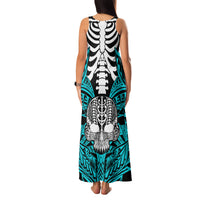 Personalised Polynesia Skull Family Matching Tank Maxi Dress and Hawaiian Shirt With Boars Tusk Aqua Arty Vibe LT9 - Polynesian Pride