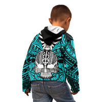 Personalised Polynesia Skull Kid Hoodie With Boars Tusk Aqua Arty Vibe LT9 - Polynesian Pride