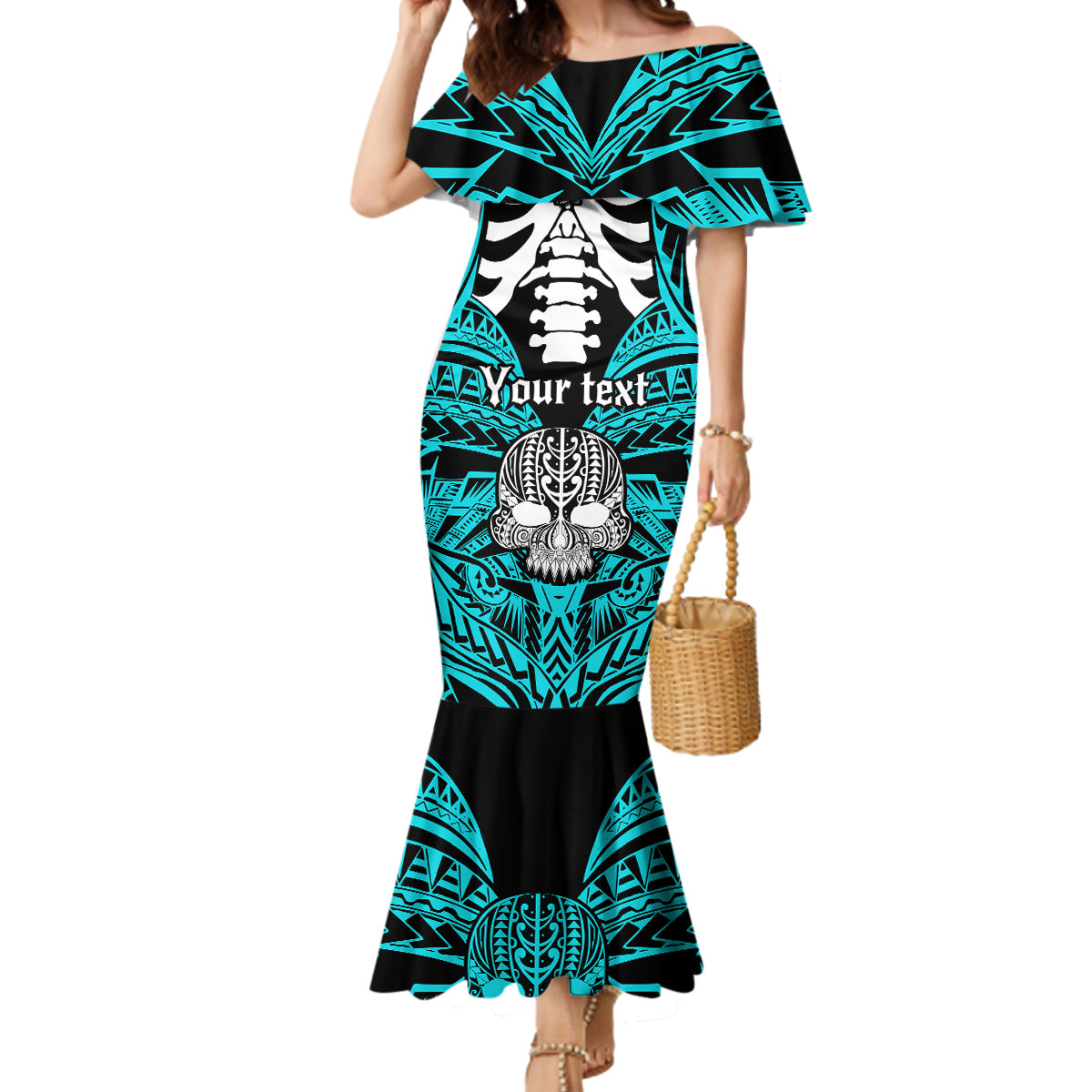 personalised-polynesia-skull-mermaid-dress-with-boars-tusk-aqua-arty-vibe