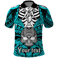 Personalised Polynesia Skull Polo Shirt With Boars Tusk Aqua Arty Vibe LT9 Aqua - Polynesian Pride