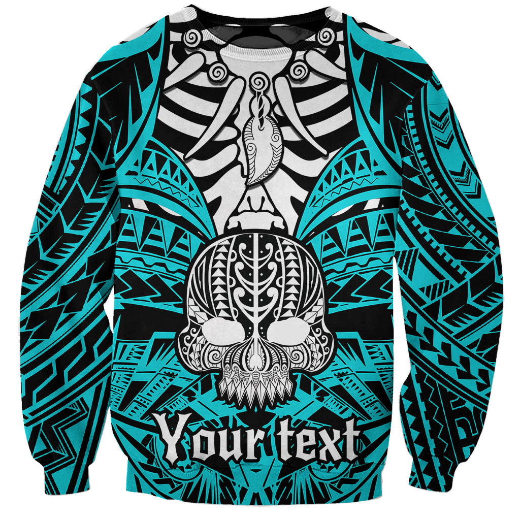 Personalised Polynesia Skull Sweatshirt With Boars Tusk Aqua Arty Vibe LT9 Unisex Aqua - Polynesian Pride