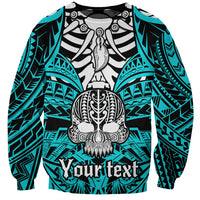 Personalised Polynesia Skull Sweatshirt With Boars Tusk Aqua Arty Vibe LT9 Unisex Aqua - Polynesian Pride