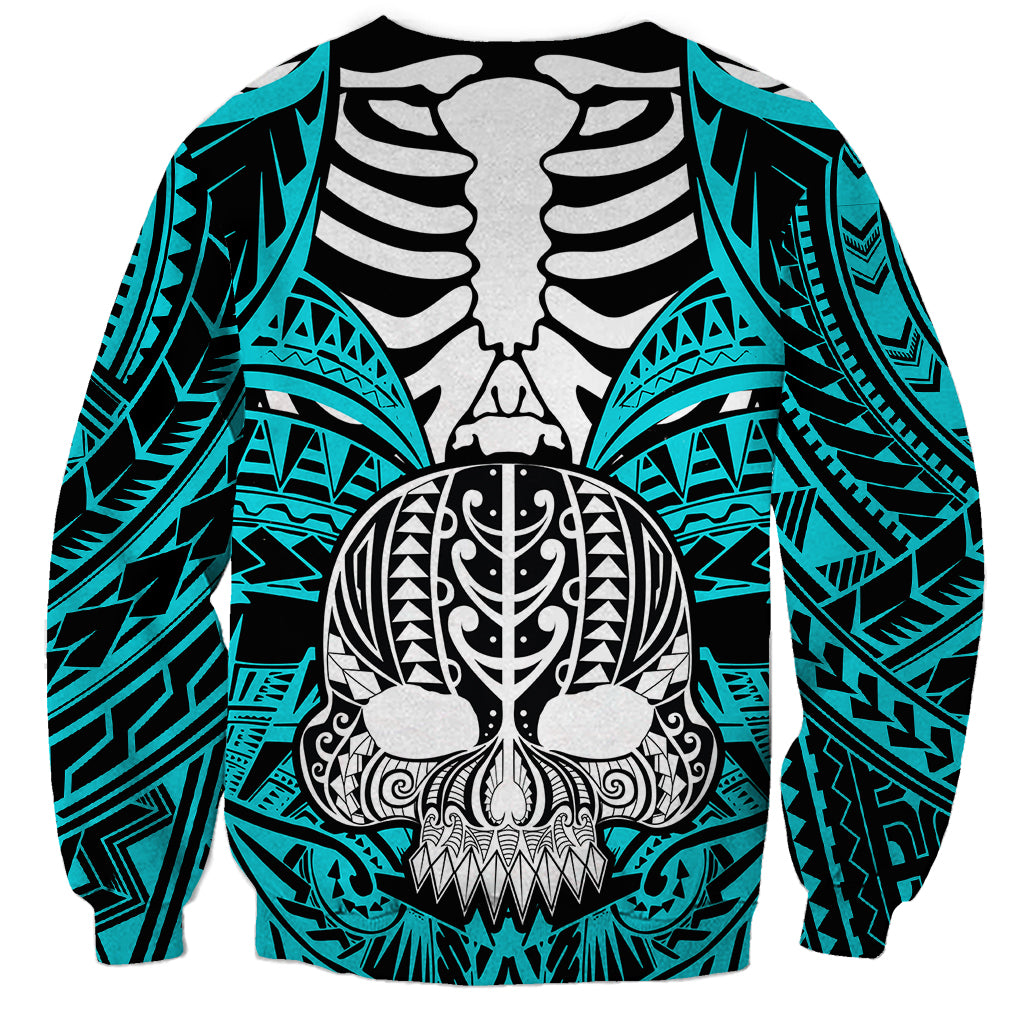 Personalised Polynesia Skull Sweatshirt With Boars Tusk Aqua Arty Vibe LT9 - Polynesian Pride