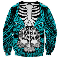 Personalised Polynesia Skull Sweatshirt With Boars Tusk Aqua Arty Vibe LT9 - Polynesian Pride