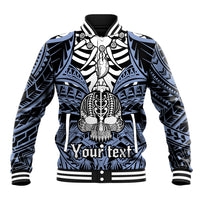 Personalised Polynesia Skull Baseball Jacket With Boars Tusk Blue Arty Vibe LT9 Unisex Blue - Polynesian Pride