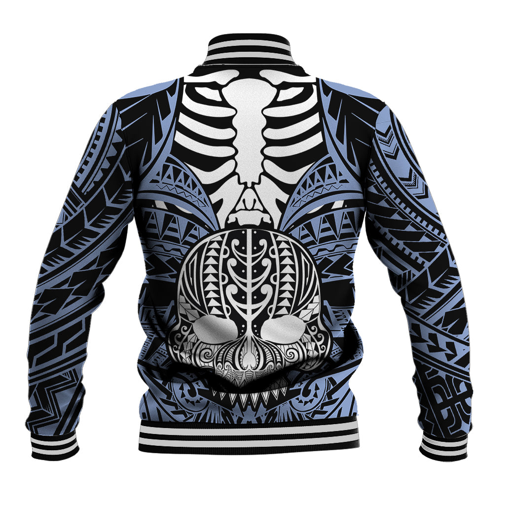 Personalised Polynesia Skull Baseball Jacket With Boars Tusk Blue Arty Vibe LT9 - Polynesian Pride