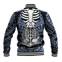 Personalised Polynesia Skull Baseball Jacket With Boars Tusk Blue Arty Vibe LT9 - Polynesian Pride