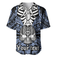 Personalised Polynesia Skull Baseball Jersey With Boars Tusk Blue Arty Vibe LT9 Blue - Polynesian Pride