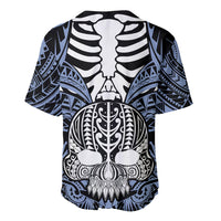 Personalised Polynesia Skull Baseball Jersey With Boars Tusk Blue Arty Vibe LT9 - Polynesian Pride