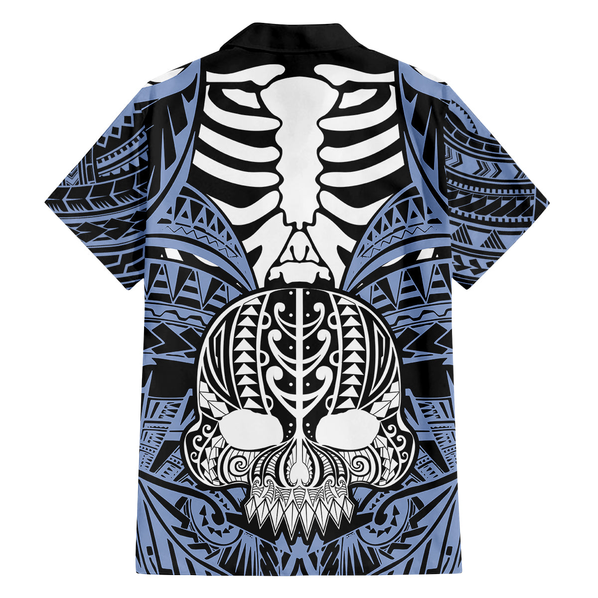 Personalised Polynesia Skull Family Matching Off Shoulder Maxi Dress and Hawaiian Shirt With Boars Tusk Blue Arty Vibe LT9 - Polynesian Pride