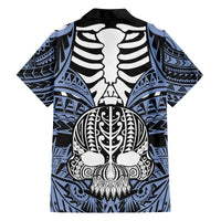 Personalised Polynesia Skull Family Matching Off Shoulder Maxi Dress and Hawaiian Shirt With Boars Tusk Blue Arty Vibe LT9 - Polynesian Pride