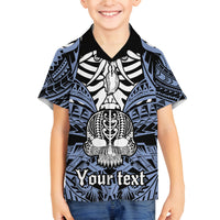 Personalised Polynesia Skull Family Matching Off Shoulder Short Dress and Hawaiian Shirt With Boars Tusk Blue Arty Vibe LT9 Son's Shirt Blue - Polynesian Pride