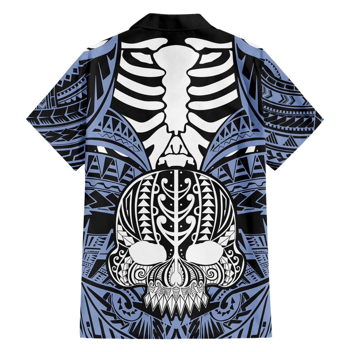 Personalised Polynesia Skull Family Matching Short Sleeve Bodycon Dress and Hawaiian Shirt With Boars Tusk Blue Arty Vibe LT9 - Polynesian Pride