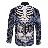 Personalised Polynesia Skull Family Matching Tank Maxi Dress and Hawaiian Shirt With Boars Tusk Blue Arty Vibe LT9 - Polynesian Pride