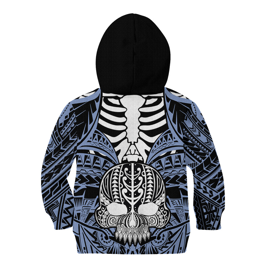 Personalised Polynesia Skull Kid Hoodie With Boars Tusk Blue Arty Vibe LT9 - Polynesian Pride