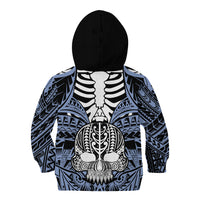 Personalised Polynesia Skull Kid Hoodie With Boars Tusk Blue Arty Vibe LT9 - Polynesian Pride