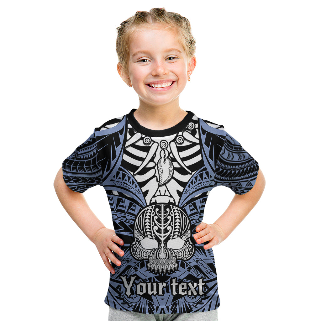 Personalised Polynesia Skull Kid T Shirt With Boars Tusk Blue Arty Vibe LT9 Blue - Polynesian Pride