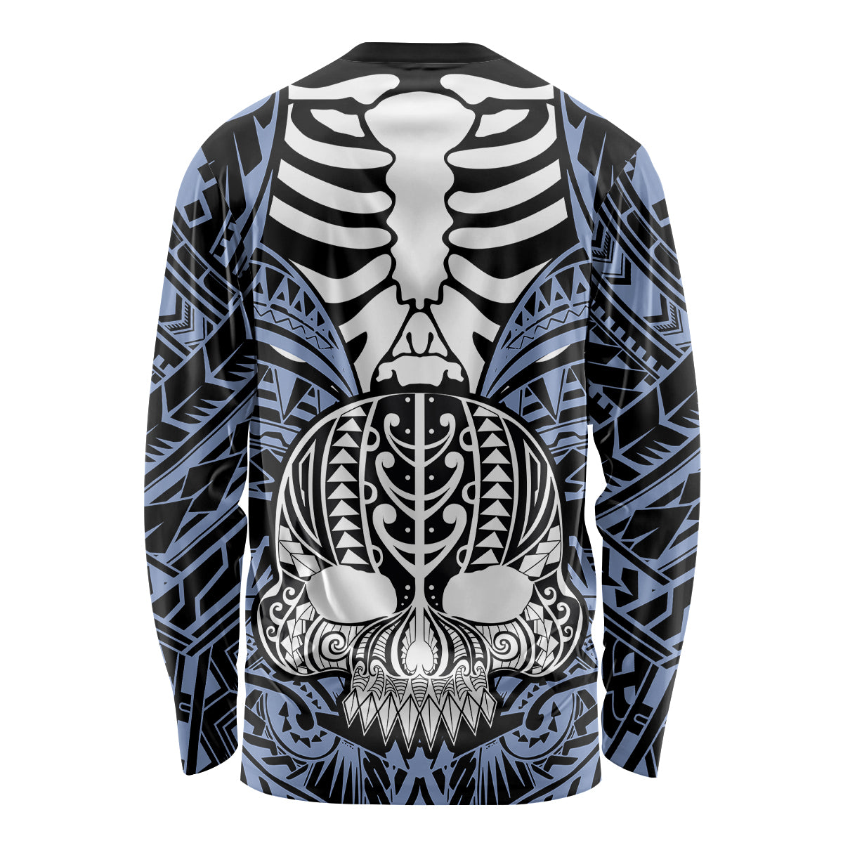 Personalised Polynesia Skull Long Sleeve Shirt With Boars Tusk Blue Arty Vibe LT9 - Polynesian Pride