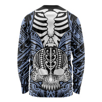 Personalised Polynesia Skull Long Sleeve Shirt With Boars Tusk Blue Arty Vibe LT9 - Polynesian Pride