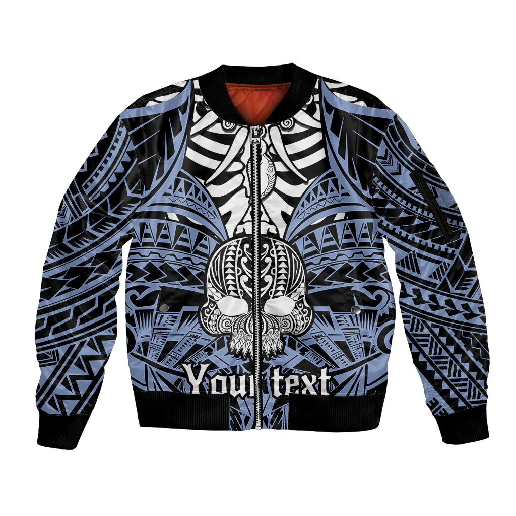 personalised-polynesia-skull-sleeve-zip-bomber-jacket-with-boars-tusk-blue-arty-vibe
