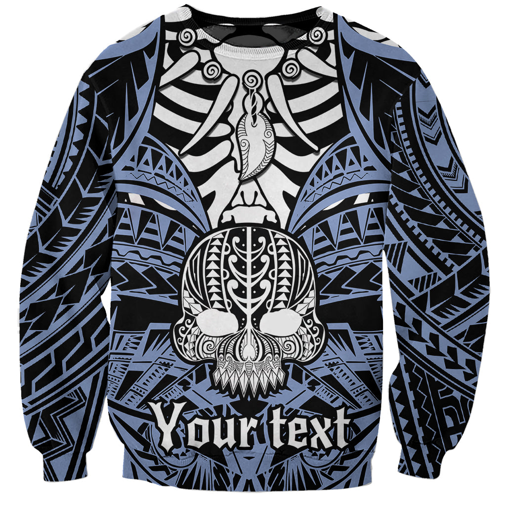 Personalised Polynesia Skull Sweatshirt With Boars Tusk Blue Arty Vibe LT9 Unisex Blue - Polynesian Pride