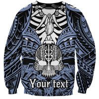 Personalised Polynesia Skull Sweatshirt With Boars Tusk Blue Arty Vibe LT9 Unisex Blue - Polynesian Pride