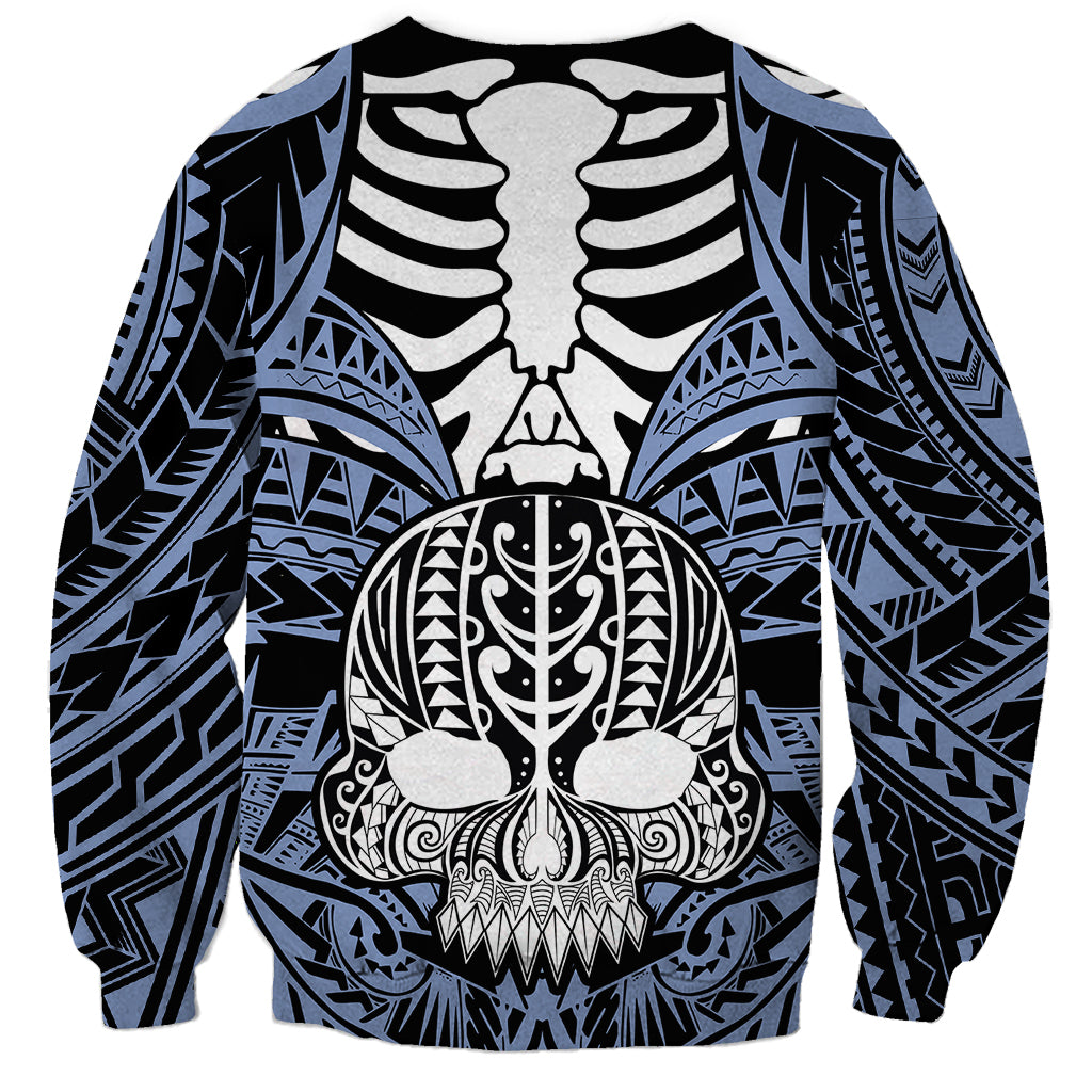 Personalised Polynesia Skull Sweatshirt With Boars Tusk Blue Arty Vibe LT9 - Polynesian Pride