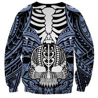 Personalised Polynesia Skull Sweatshirt With Boars Tusk Blue Arty Vibe LT9 - Polynesian Pride