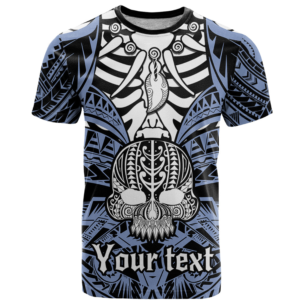 Personalised Polynesia Skull T Shirt With Boars Tusk Blue Arty Vibe LT9 Blue - Polynesian Pride