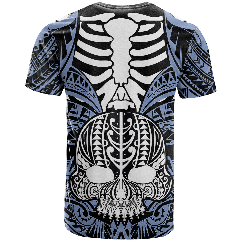 Personalised Polynesia Skull T Shirt With Boars Tusk Blue Arty Vibe LT9 - Polynesian Pride
