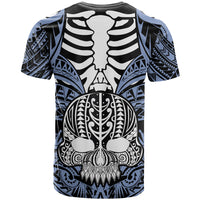 Personalised Polynesia Skull T Shirt With Boars Tusk Blue Arty Vibe LT9 - Polynesian Pride