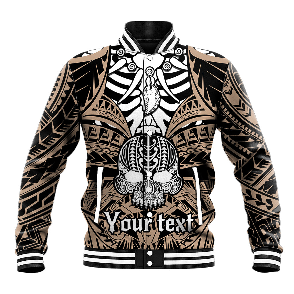 Personalised Polynesia Skull Baseball Jacket With Boars Tusk Gold Arty Vibe LT9 Unisex Gold - Polynesian Pride