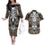 personalised-polynesia-skull-couples-matching-off-the-shoulder-long-sleeve-dress-and-hawaiian-shirt-with-boars-tusk-gold-arty-vibe