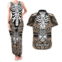 Personalised Polynesia Skull Couples Matching Tank Maxi Dress and Hawaiian Shirt With Boars Tusk Gold Arty Vibe LT9 Gold - Polynesian Pride