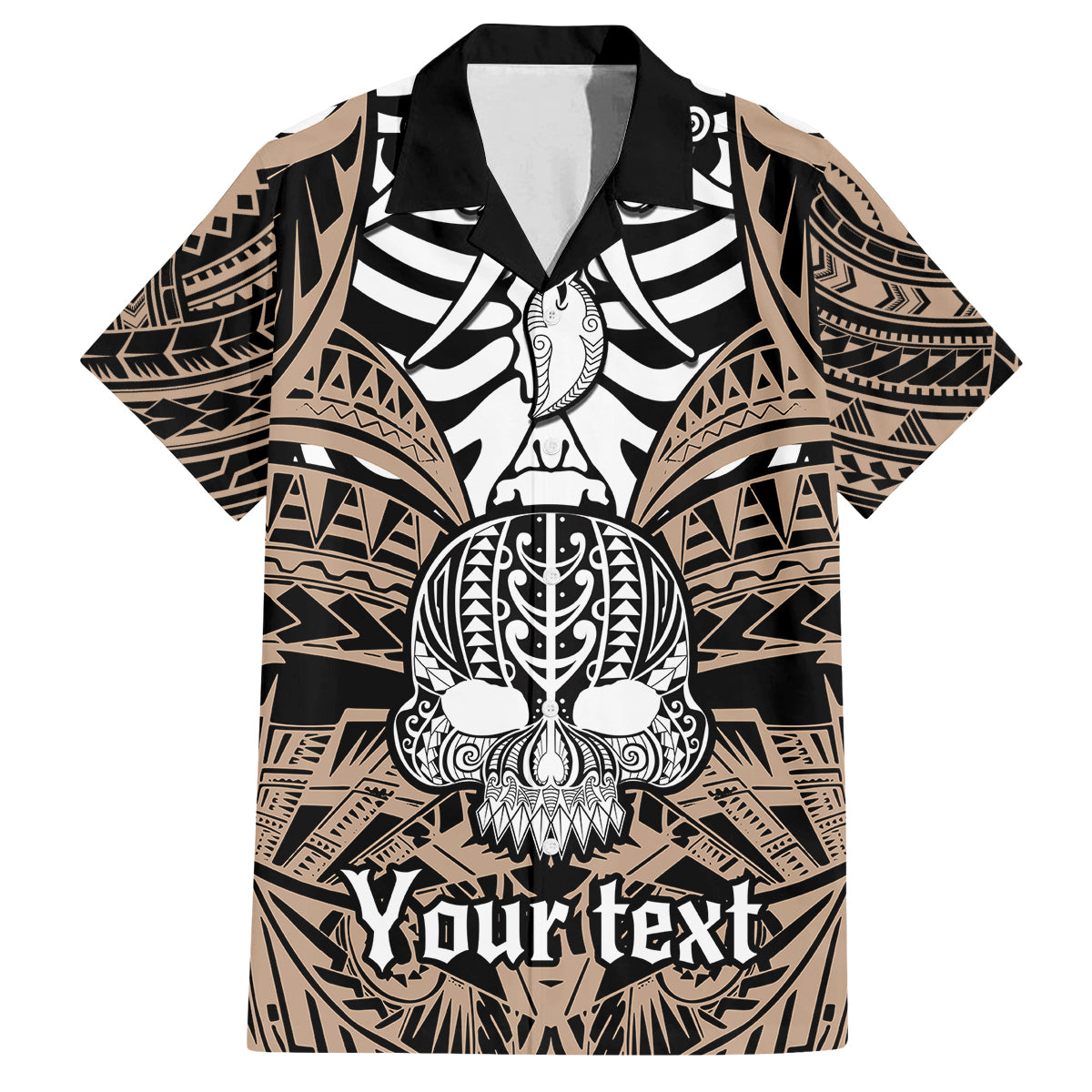 Personalised Polynesia Skull Family Matching Off Shoulder Short Dress and Hawaiian Shirt With Boars Tusk Gold Arty Vibe LT9 Dad's Shirt - Short Sleeve Gold - Polynesian Pride
