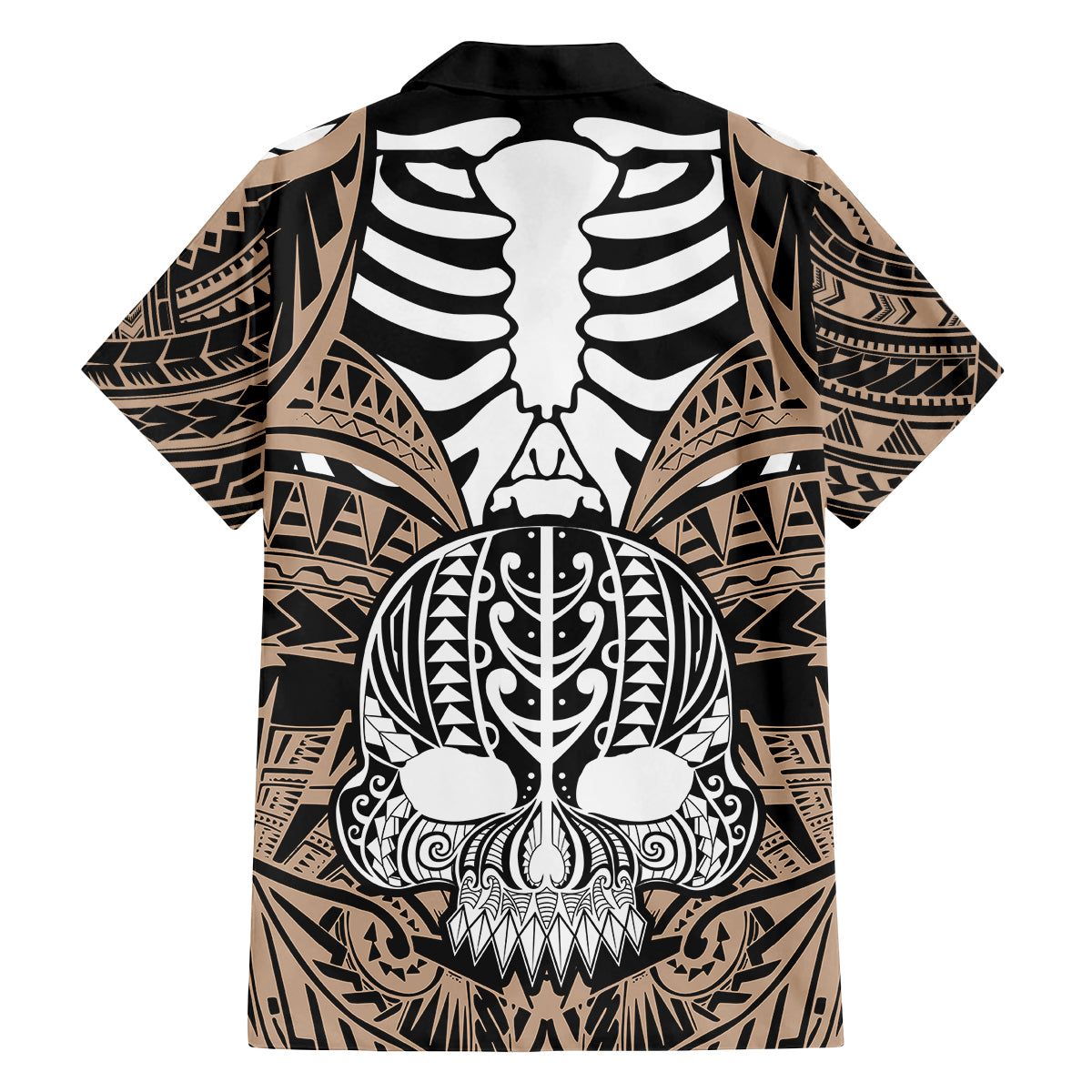 Personalised Polynesia Skull Family Matching Off Shoulder Short Dress and Hawaiian Shirt With Boars Tusk Gold Arty Vibe LT9 - Polynesian Pride