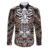 Personalised Polynesia Skull Family Matching Off Shoulder Short Dress and Hawaiian Shirt With Boars Tusk Gold Arty Vibe LT9 Dad's Shirt - Long Sleeve Gold - Polynesian Pride